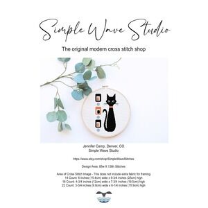 Black Cat Mid‎ Century Atomic Cat Art Counted Cross Stitch Pattern KIT